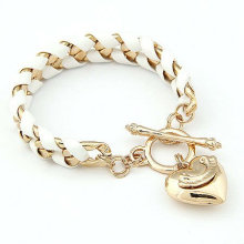 Charm Braided Bracelets en similicuir Bracelet avec pendentif coeur en or Couleur mélangée FB64